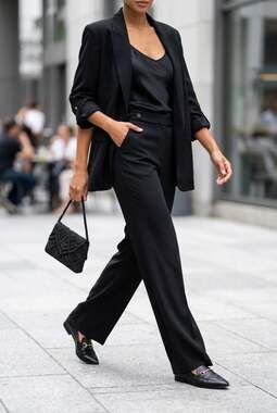 RUZA Black High-Waisted Wide-Leg Tailored Trousers #904